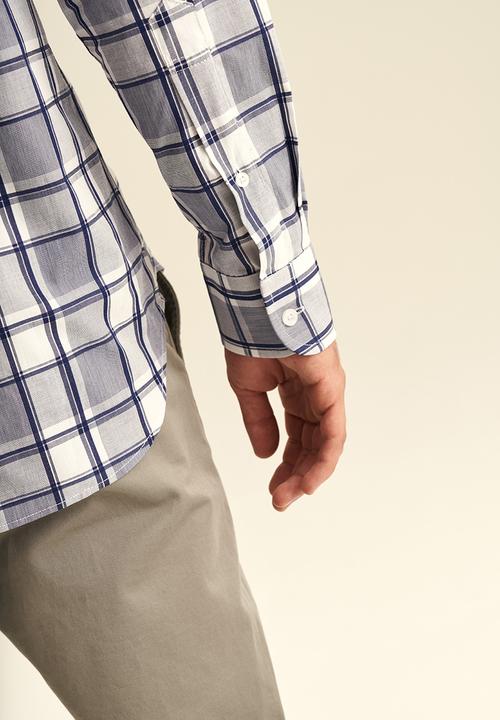 POLO - Men check long sleeve shirt - white & navy 