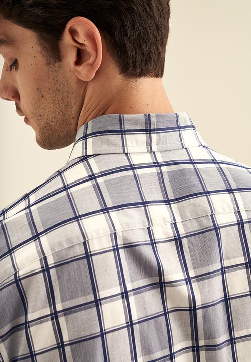 POLO - Men check long sleeve shirt - white & navy 