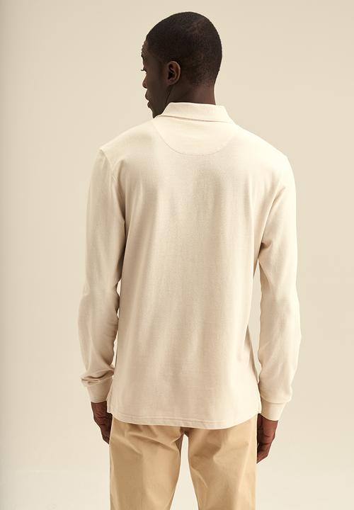 POLO - Mens plain pique long sleeve golfer - ecru