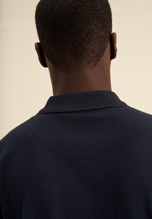 POLO - Mens stripe pique long sleeve golfer - navy