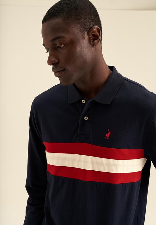 POLO - Mens stripe pique long sleeve golfer - navy