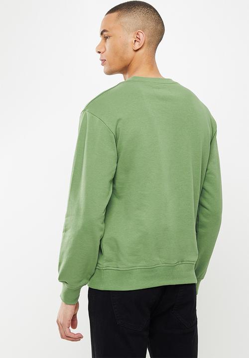 Giordano - Relaxed fit french terry printed sweater - dill