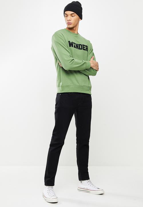Giordano - Relaxed fit french terry printed sweater - dill