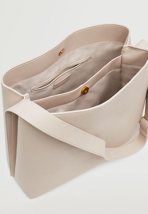 MANGO - Bucket bag - light beige