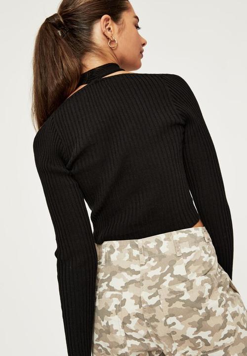 Supré  - Joline halter cut out knit top - black