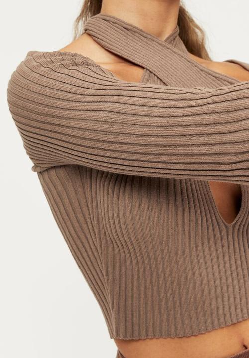Supré  - Joline halter cut out knit top - mink brown