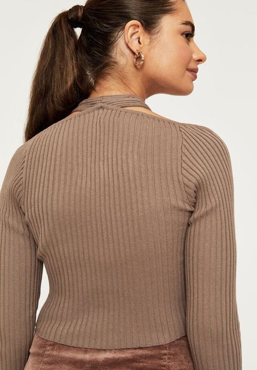 Supré  - Joline halter cut out knit top - mink brown