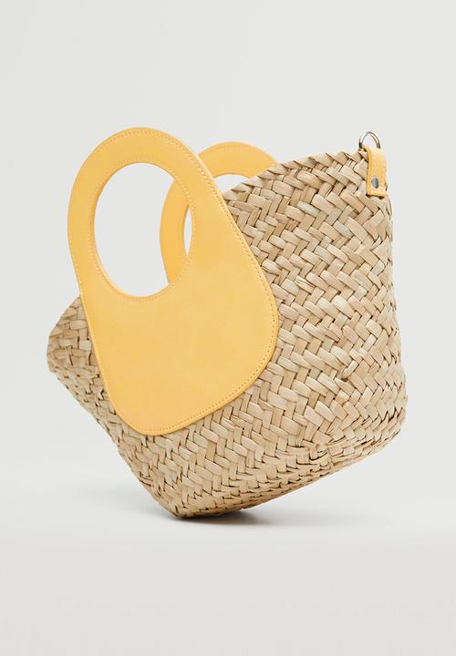 MANGO - Double strap mini basket bag - pastel yellow
