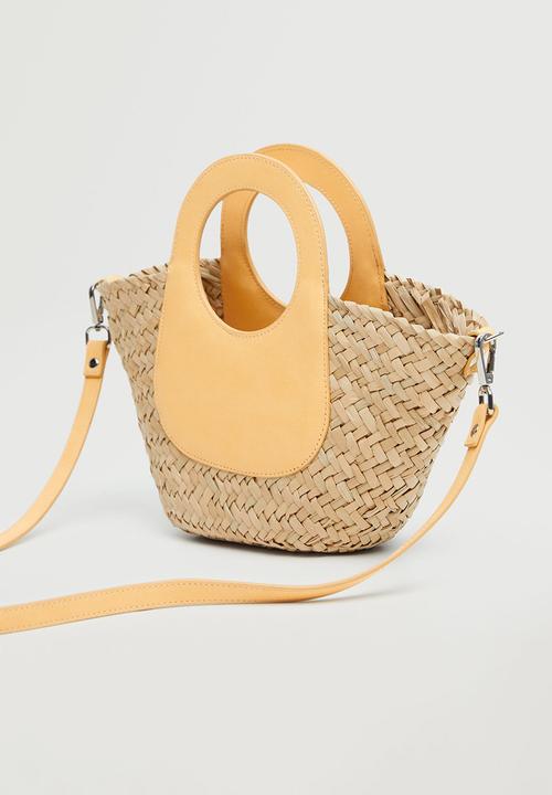 MANGO - Double strap mini basket bag - pastel yellow