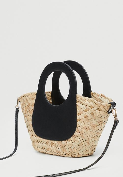 MANGO - Double strap mini basket bag - black