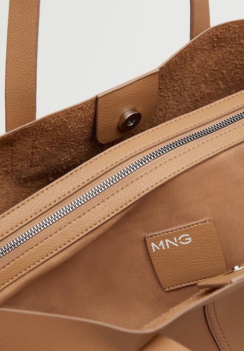 MANGO - Leather-effect shopper bag - medium brown
