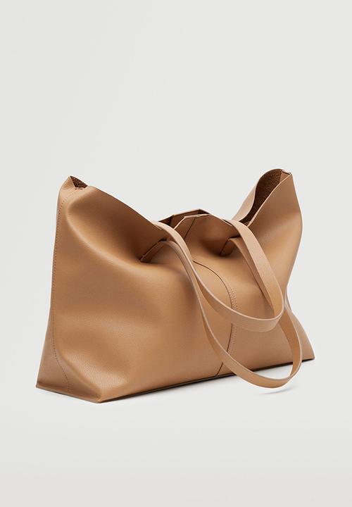MANGO - Leather-effect shopper bag - medium brown