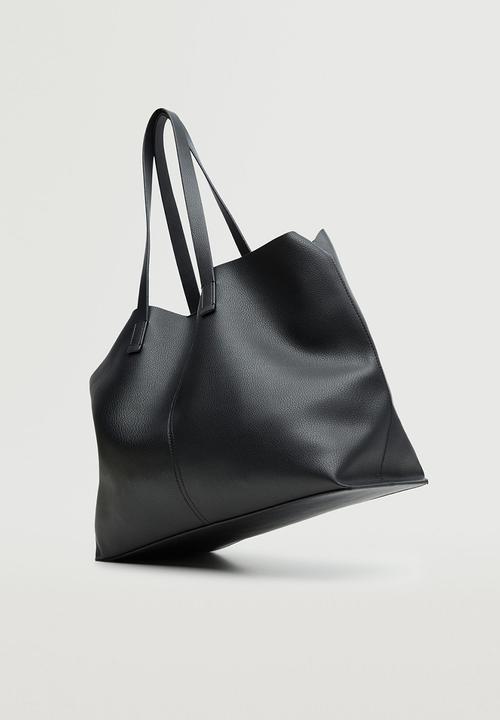 MANGO - Leather-effect shopper bag - black