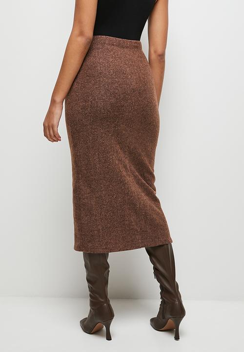 MILLA - Brushed knit midaxi skirt - choc
