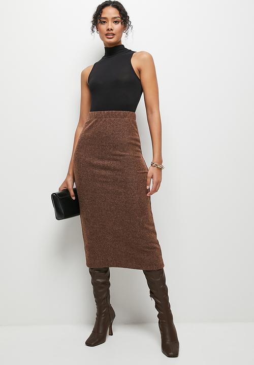 MILLA - Brushed knit midaxi skirt - choc
