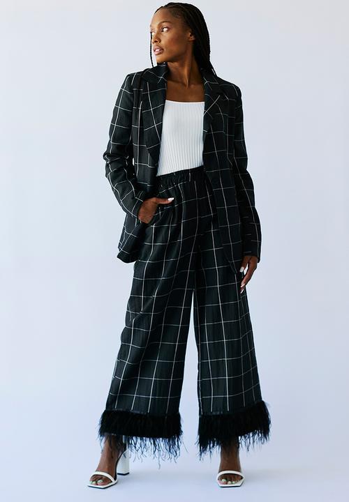 Me&B - Check linen blend blazer - dark grey