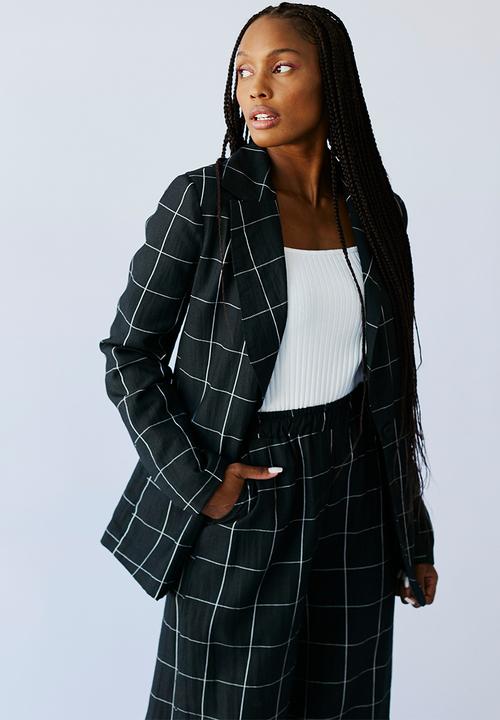 Me&B - Check linen blend blazer - dark grey