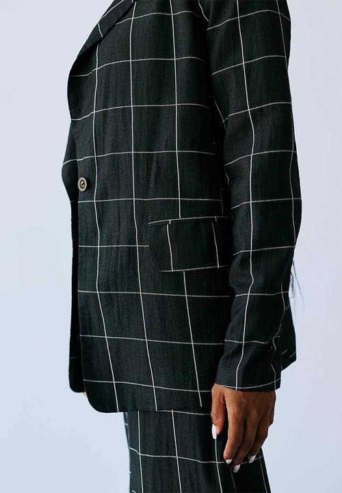 Me&B - Check linen blend blazer - dark grey