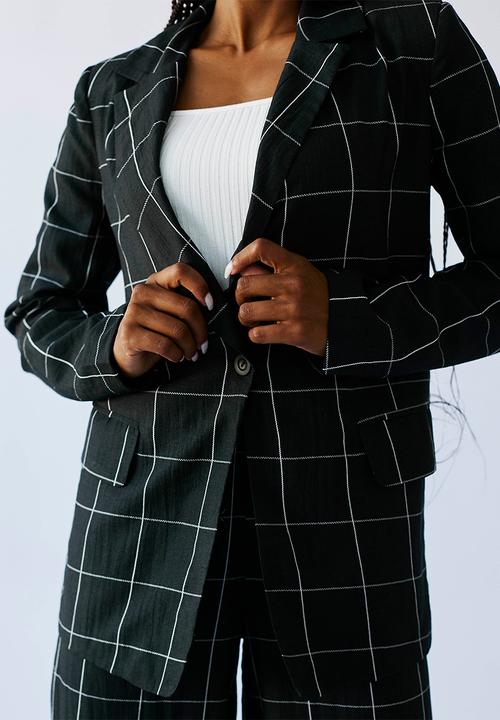 Me&B - Check linen blend blazer - dark grey