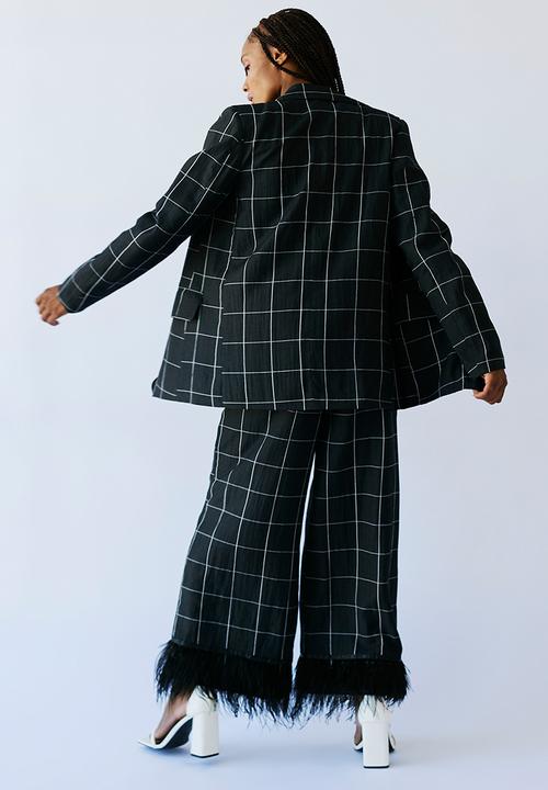 Me&B - Check linen blend blazer - dark grey
