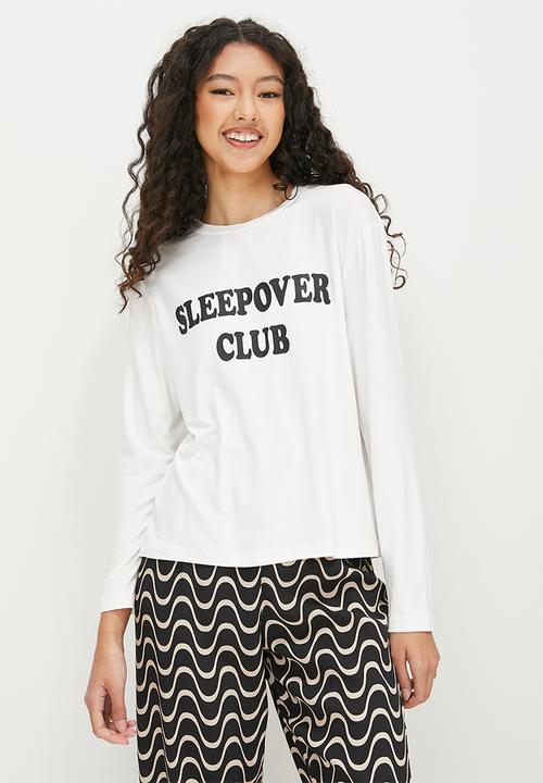 Blake - Placement print top & printed trouser sleep set - stone & waveprint