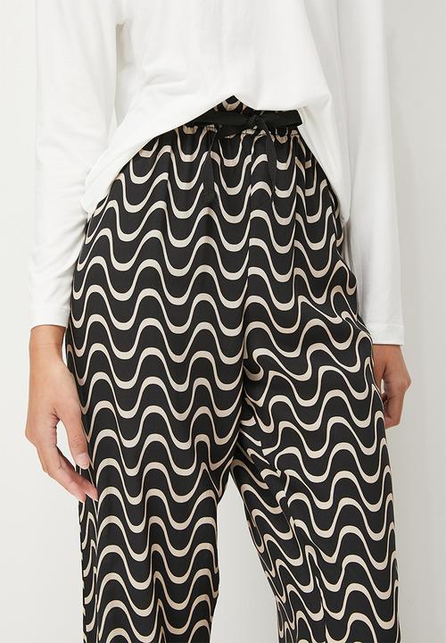 Blake - Placement print top & printed trouser sleep set - stone & waveprint