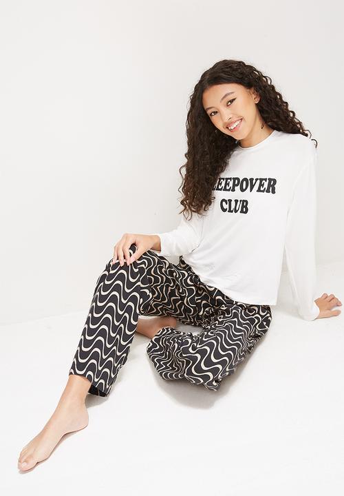 Blake - Placement print top & printed trouser sleep set - stone & waveprint