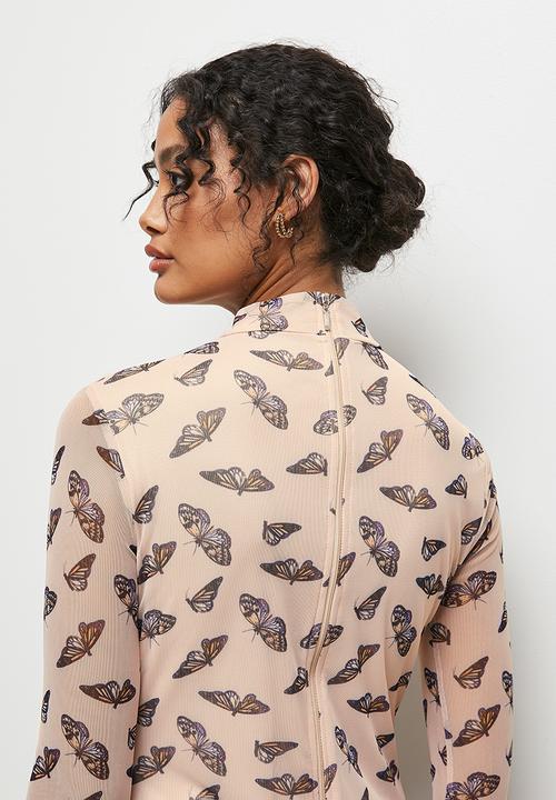 MILLA - Long sleeve mesh dress - small butterflies