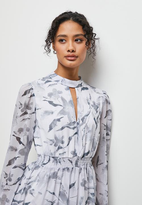 MILLA - Keyhole fit and flare midi dress - smoke pastel print