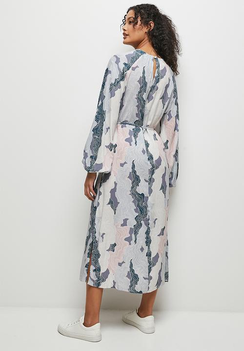 edit - Bubble sleeve belted midaxi - soft marble
