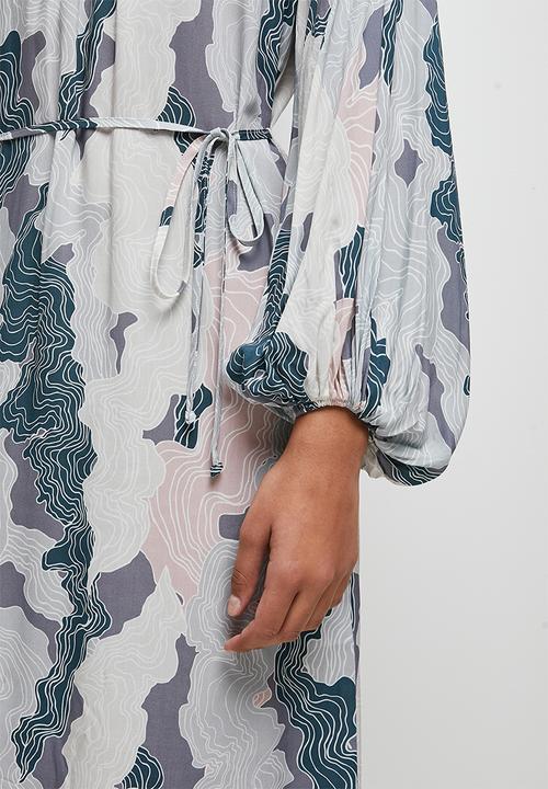 edit - Bubble sleeve belted midaxi - soft marble