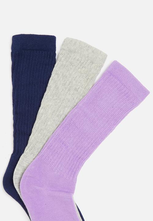 Rebel Republic - 3 pack socks - purple, grey & navy