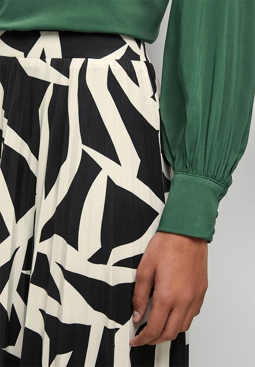 edit - Printed knit pleated midi skirt - mono graphic