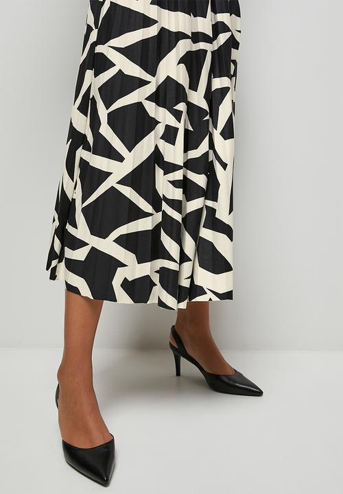 edit - Printed knit pleated midi skirt - mono graphic