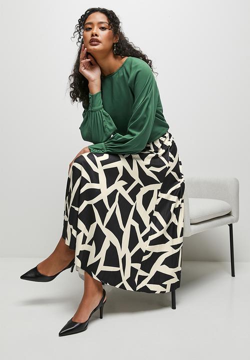 edit - Printed knit pleated midi skirt - mono graphic