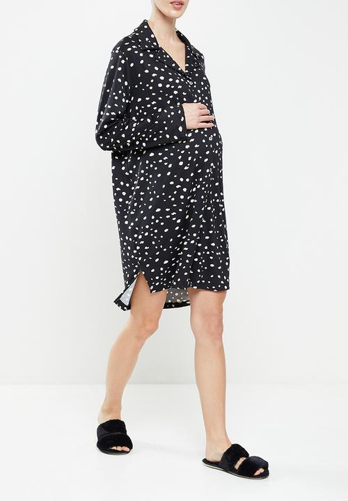 edit Maternity - Maternity knit soft touch sleep shirt - blue & ivory spot