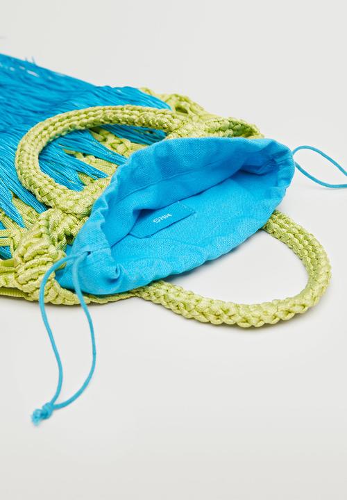 MANGO - Fringed handbag - lime & blue