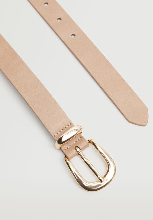MANGO - Buckle skinny belt - ecru