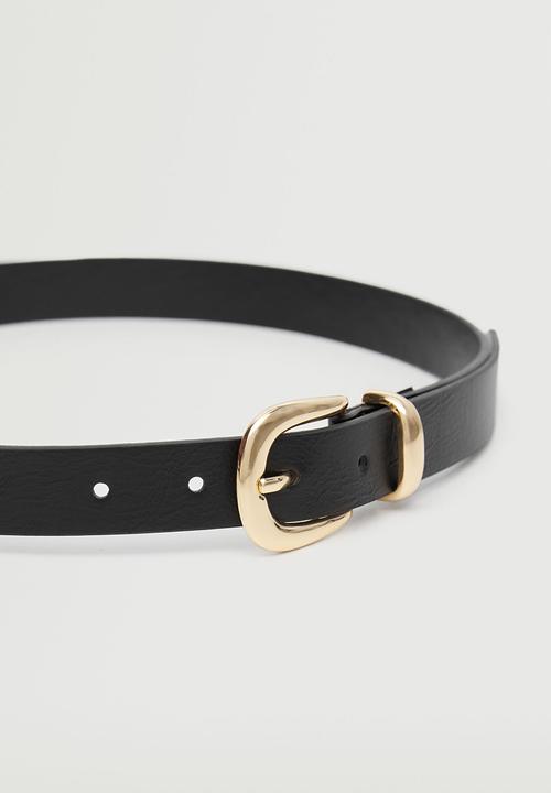 MANGO - Buckle skinny belt - black