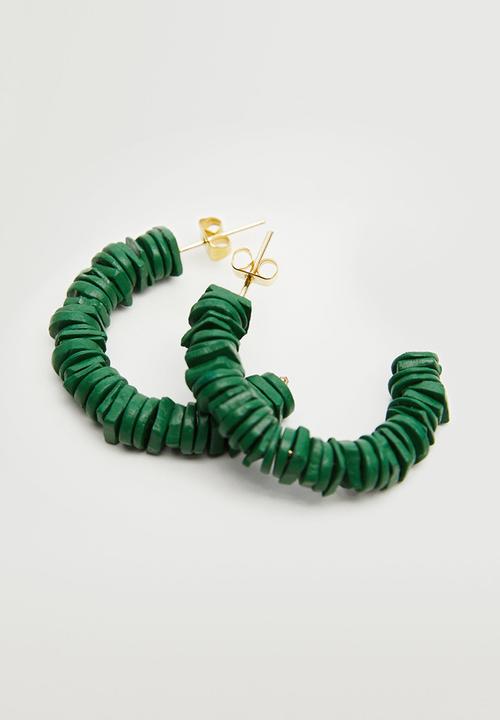 MANGO - Bead loop earrings - green