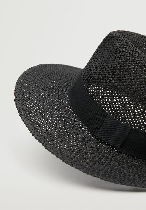 MANGO - Raffia hat - black