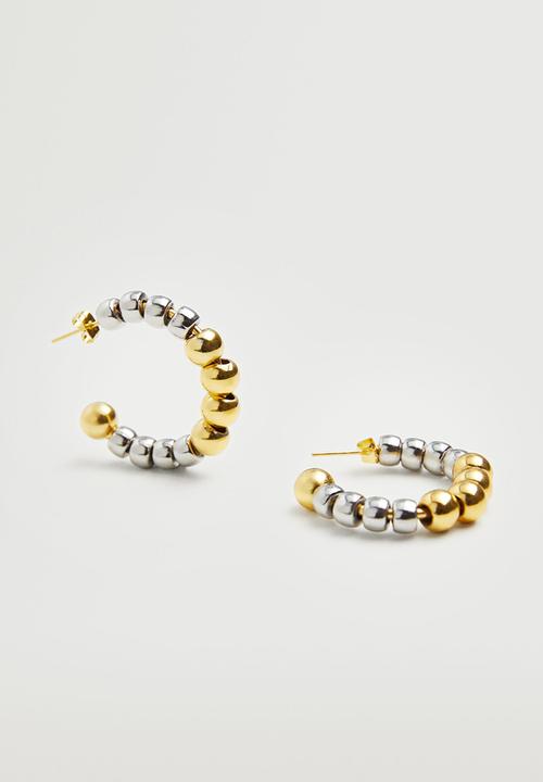 MANGO - Bead hoop earrings - gold & silver 