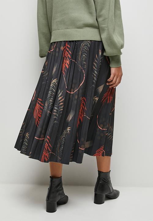 edit - Printed knit pleated midi skirt - dark foliage