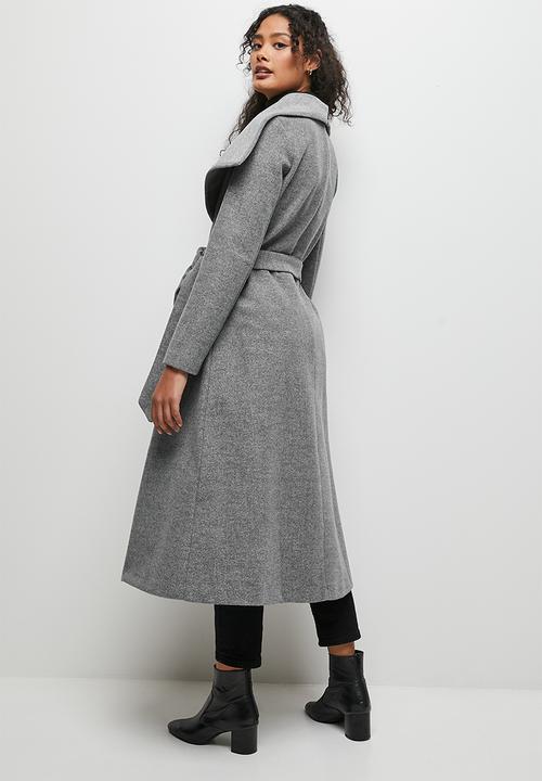 edit - Wide collar long melton - grey melange 