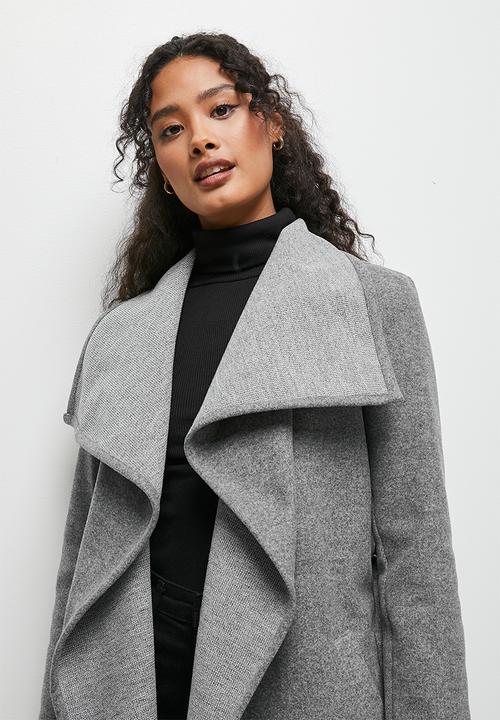 edit - Wide collar long melton - grey melange 