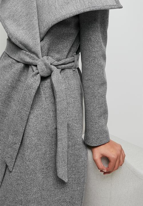 edit - Wide collar long melton - grey melange 