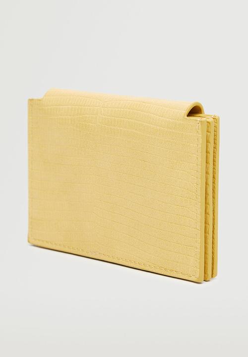 MANGO - Snake effect cardholder - pastel yellow