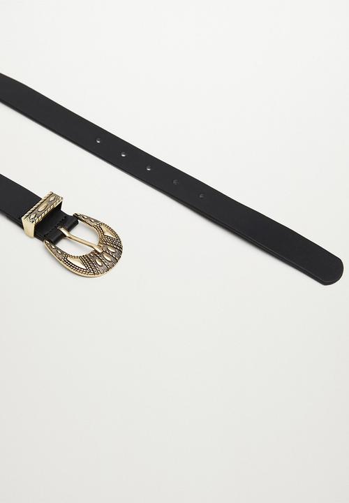 MANGO - Embossed buckle belt - black