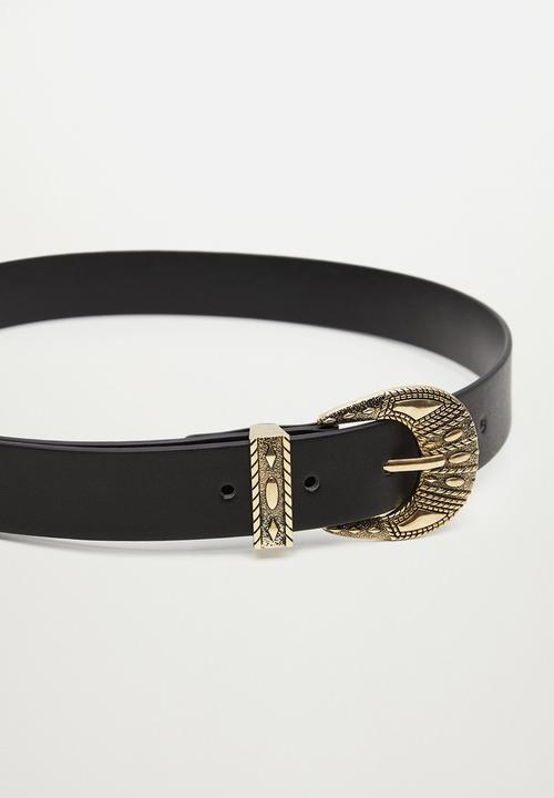 MANGO - Embossed buckle belt - black