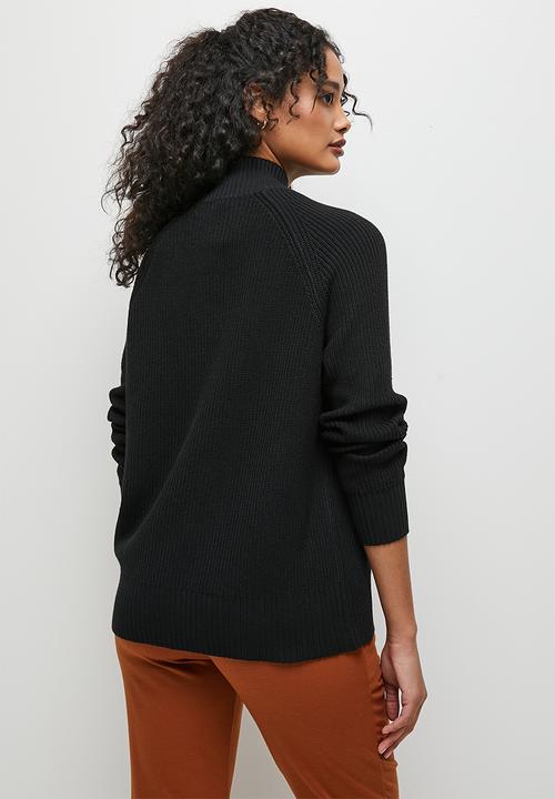 edit - Highneck raglan ribbed jumper - black